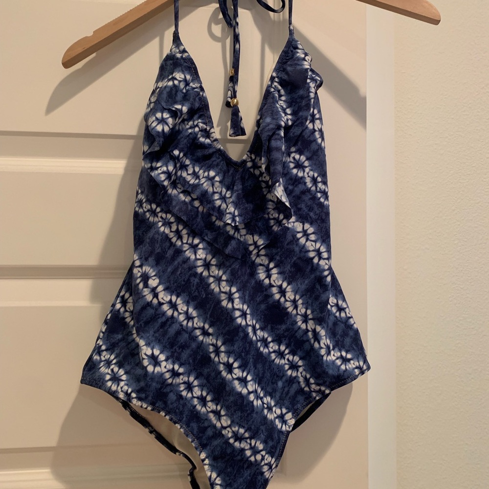 Blue tie dye halter cheekie one piece VS swimsuit